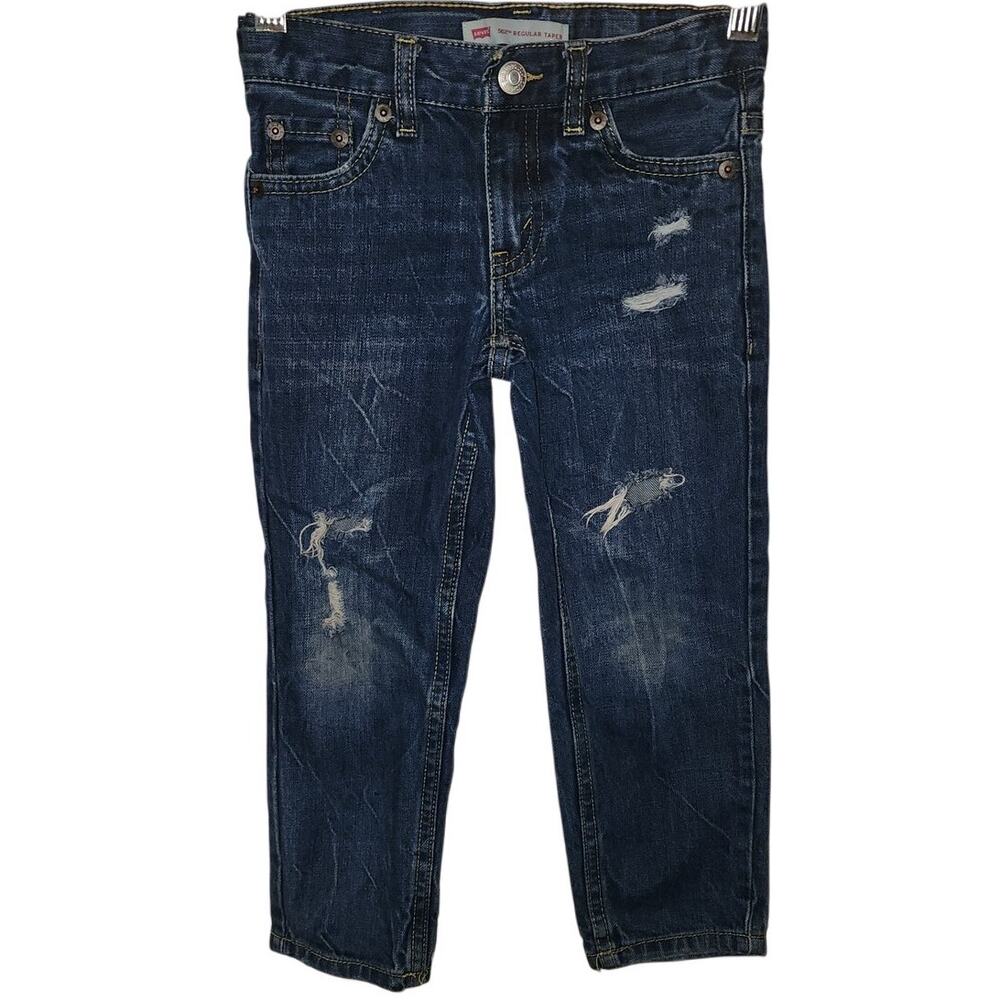 Levi 502 Youth Regular Taper Denim Jeans Distressed Size 4 Reg